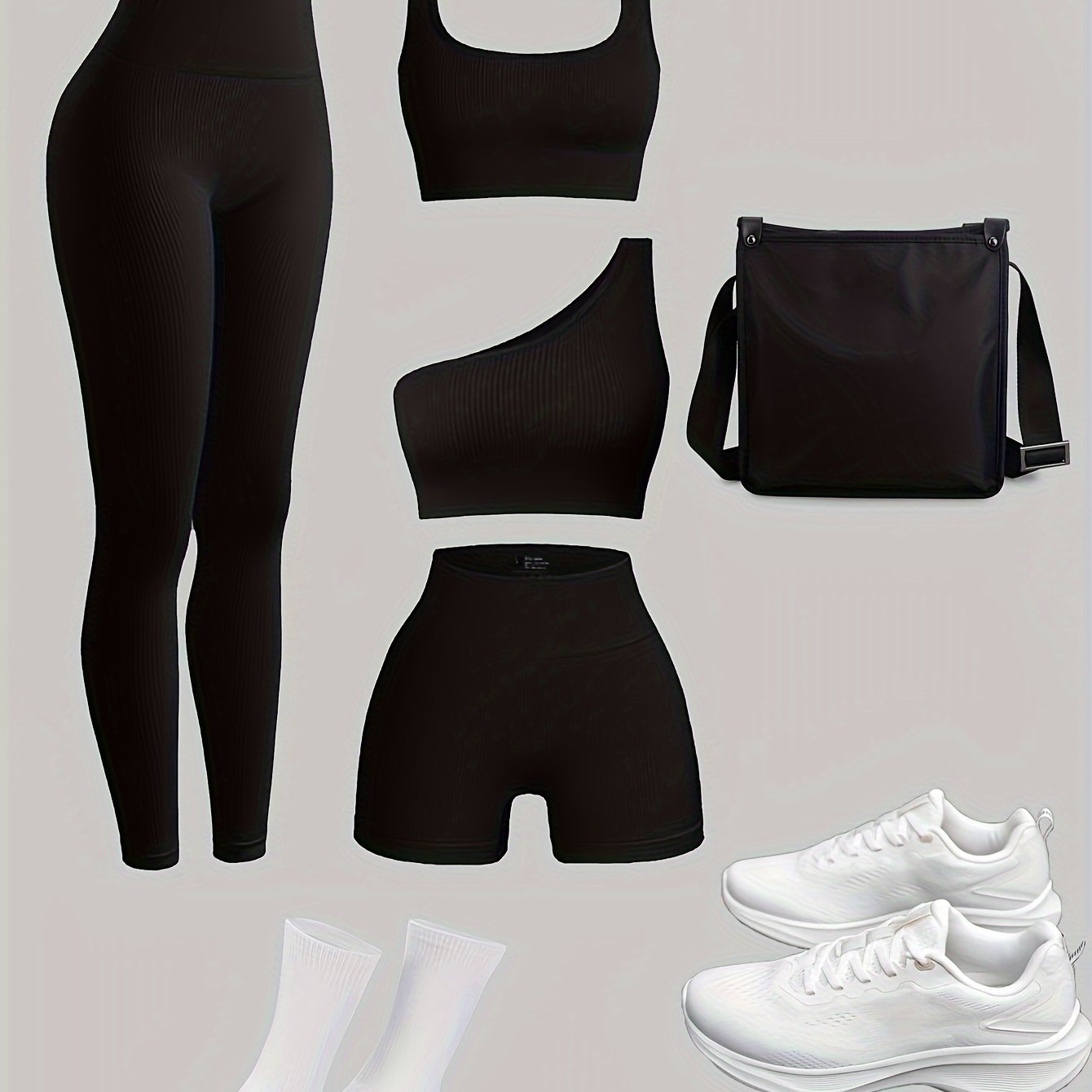 Set sport 4 pièces - Short+2 hauts+1 legging