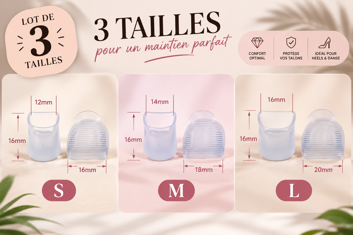 Protège-talons forme U – Lot de 3 tailles S, M, L