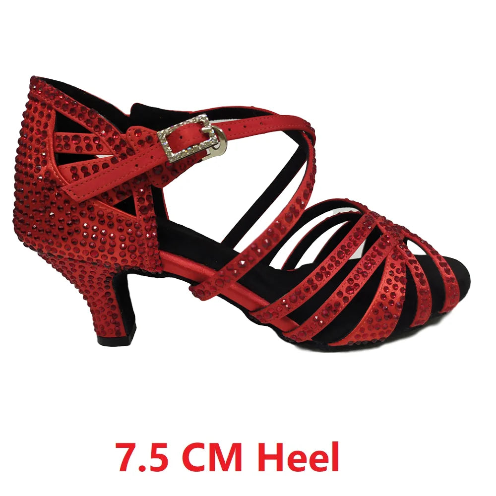 Rhinada Rouge- Chaussure danse latine strass personnalisable