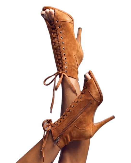 Camelia caramel- Daim Bottine heels Talon Elegants