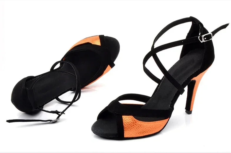 Orana- Chaussure de danse latine Noir et Orange-NOUVEAU