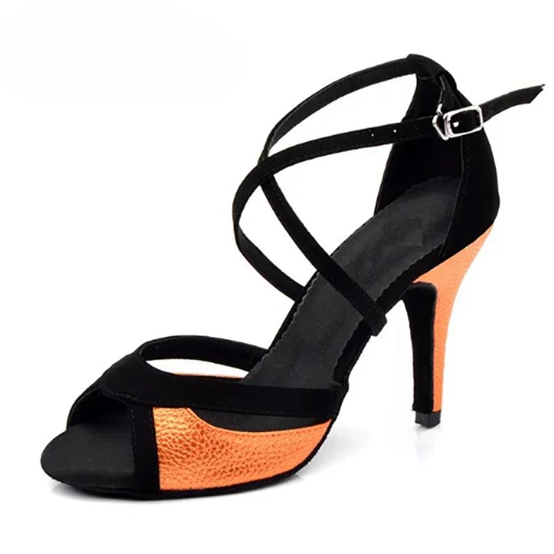 Orana- Chaussure de danse latine Noir et Orange-NOUVEAU
