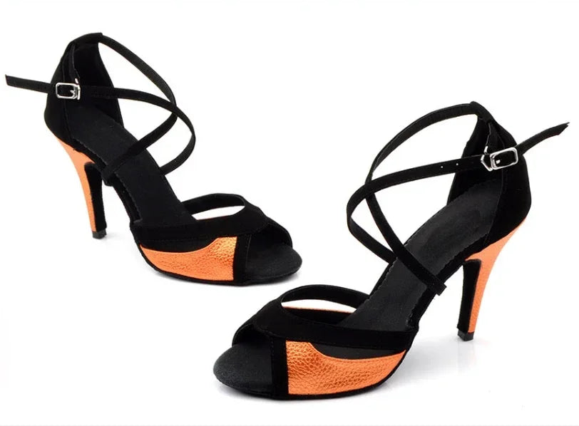 Orana- Chaussure de danse latine Noir et Orange-NOUVEAU