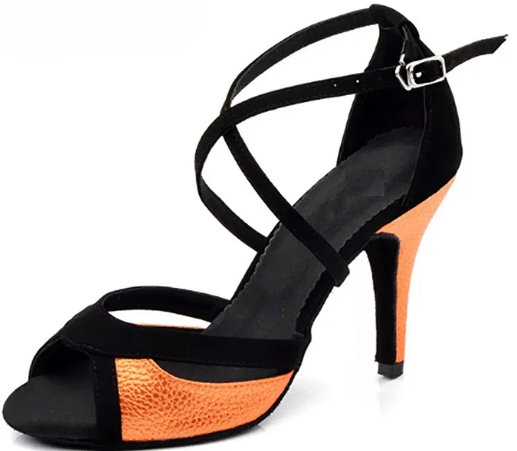 Orana- Chaussure de danse latine Noir et Orange-NOUVEAU