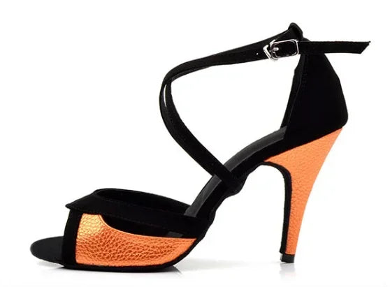 Orana- Chaussure de danse latine Noir et Orange-NOUVEAU