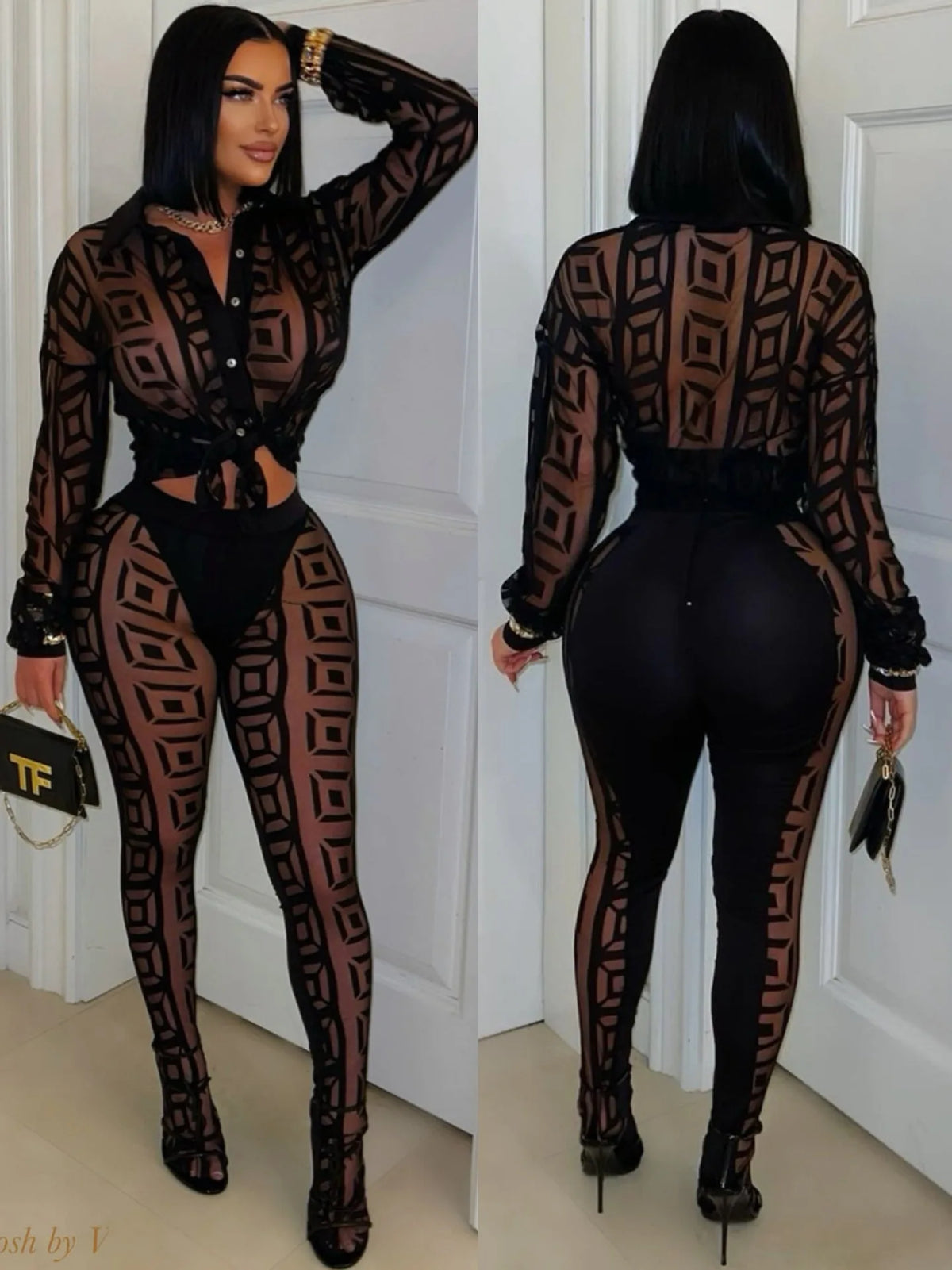 Maelys - Ensemble résille haut court et pantalon