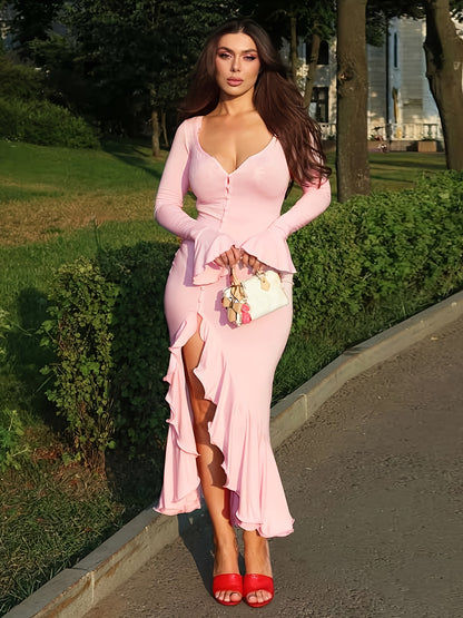 Clochette Élégance – Manches longues, col V, fluidité et charme.