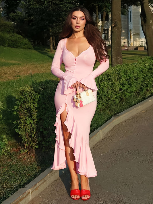 Clochette Élégance – Manches longues, col V, fluidité et charme.