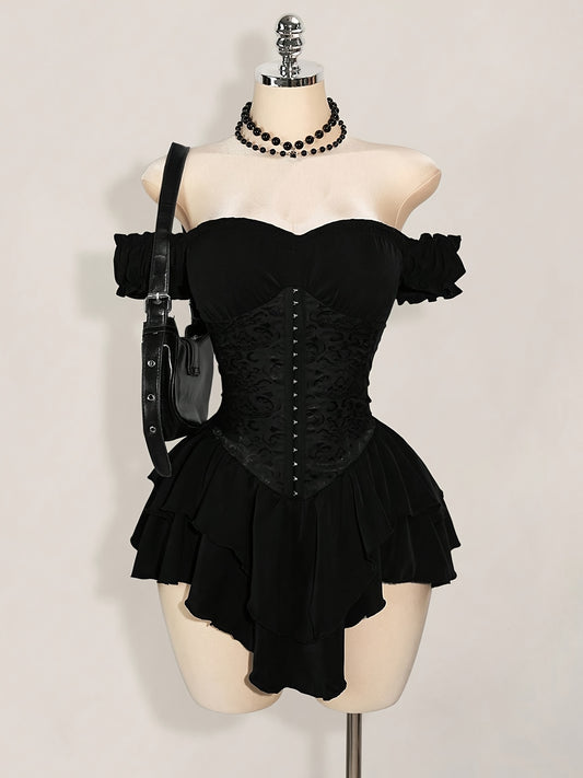 Fuffy-Corset et bas froufrou long court