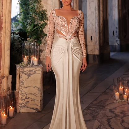 Perla Sirène – Robe dos nu à perles, coupe queue de poisson chic