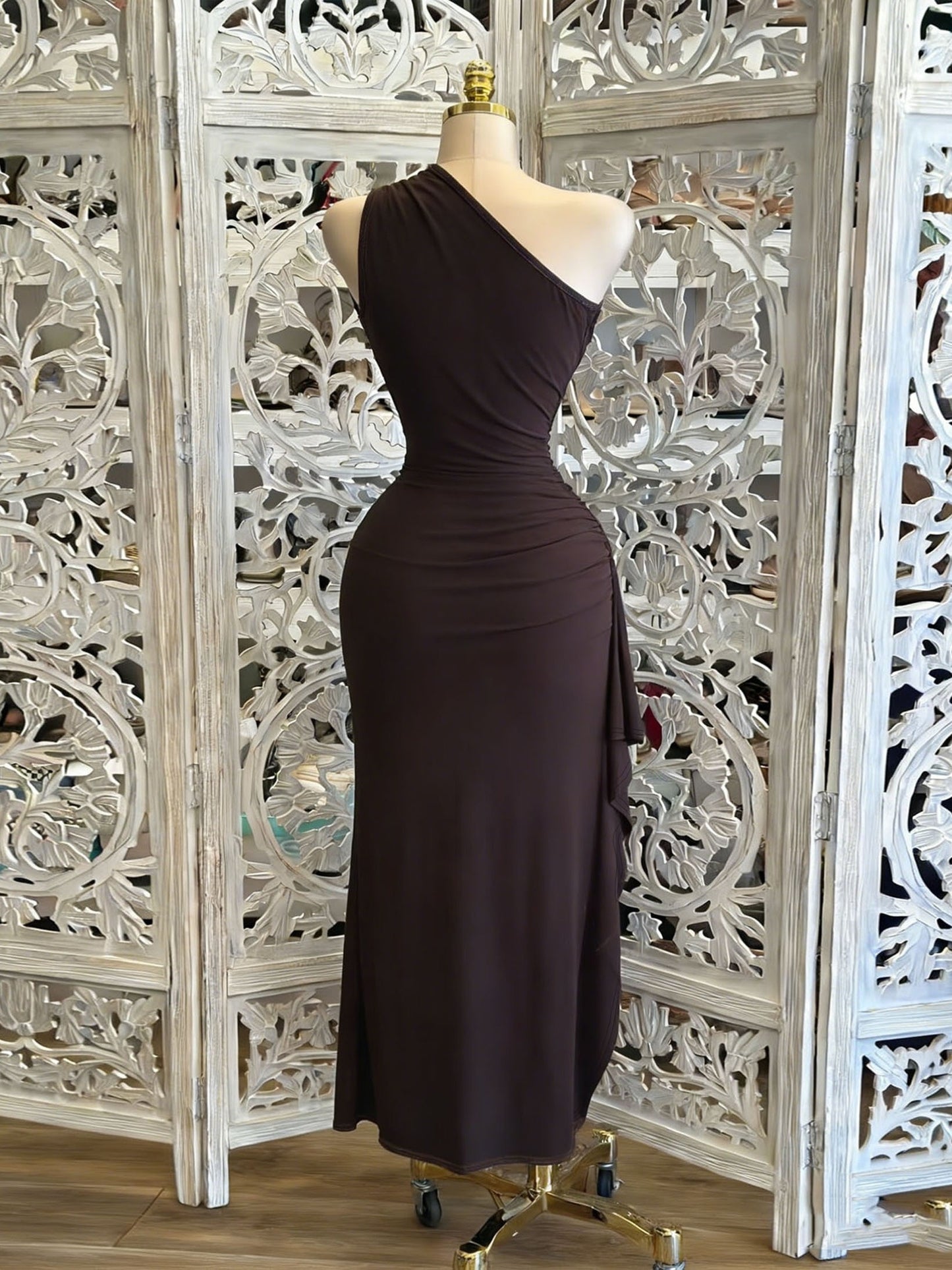 Grown - Robe latine fluide marron S au XXL