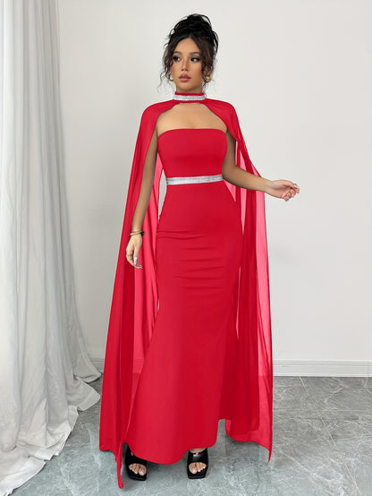 AÉLINE – Robe bandeau fluide à cape