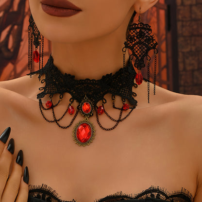 Olivia- collier et boucles d'oreilles ovales rouges