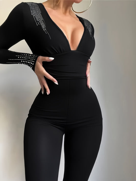 Crystal Vibe – Combinaison Longue Col V à Strass