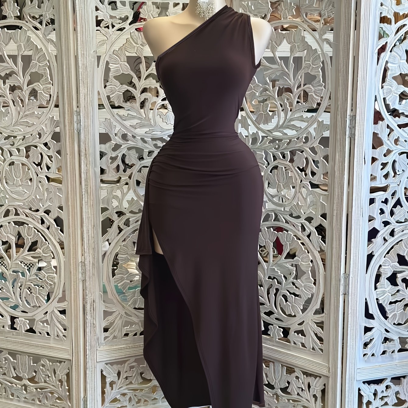 Grown - Robe latine fluide marron S au XXL