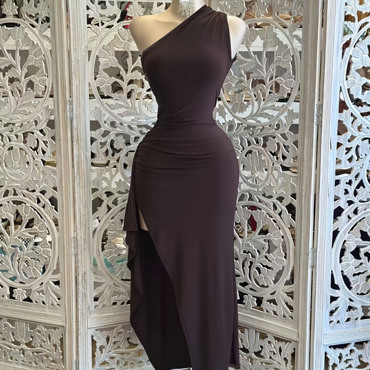 Grown - Robe latine fluide marron S au XXL