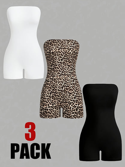 Sheila- 3 pièces combishort noir, blanc, leopard