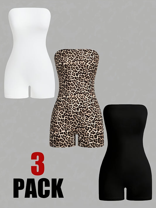 Sheila- 3 pièces combishort noir, blanc, leopard