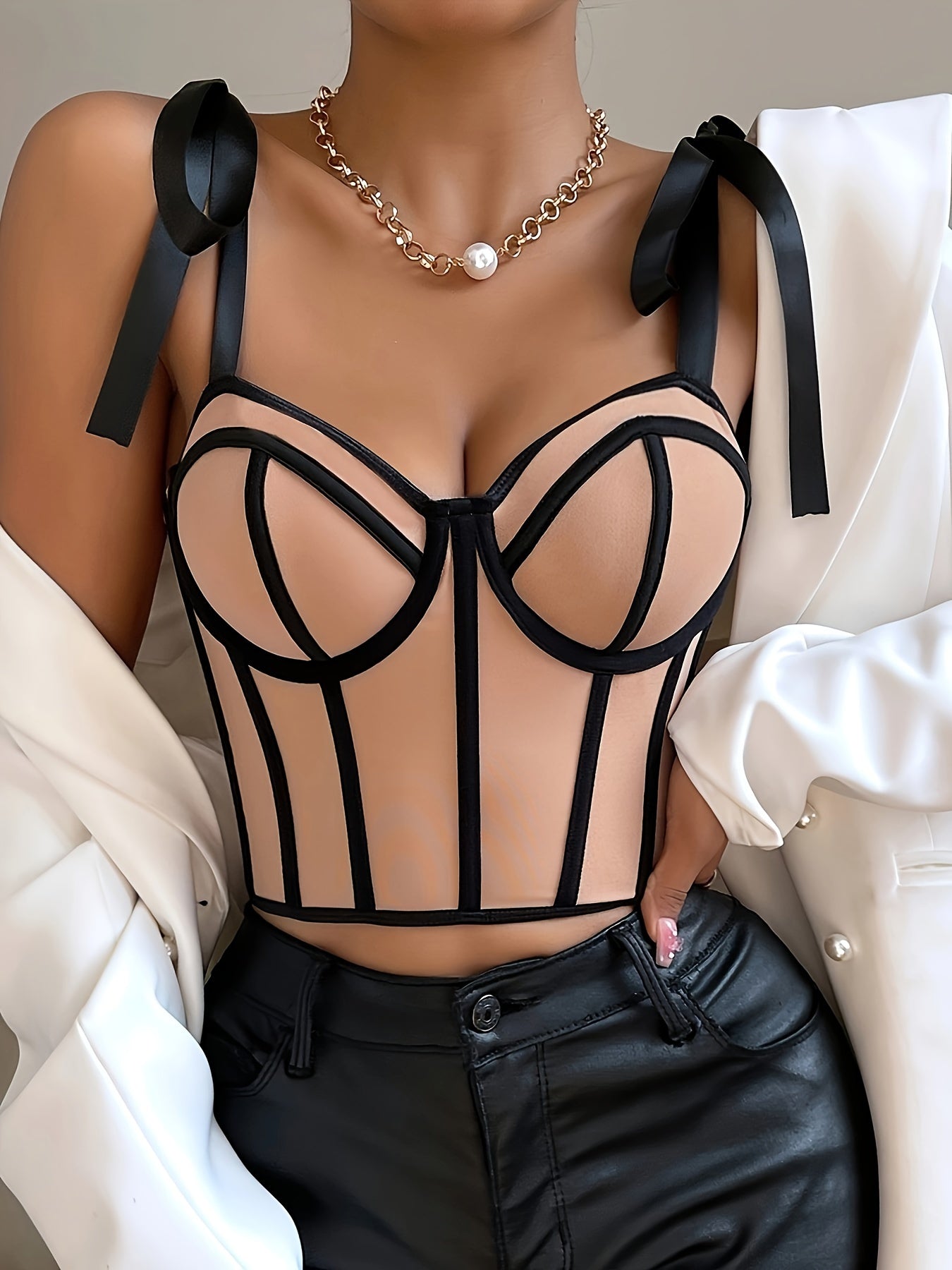 Caresse Nouée -  Haut sexy noir et pêche
