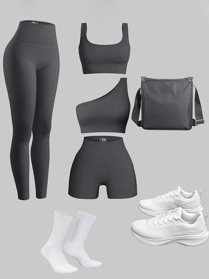 Set sport 4 pièces - Short+2 hauts+1 legging
