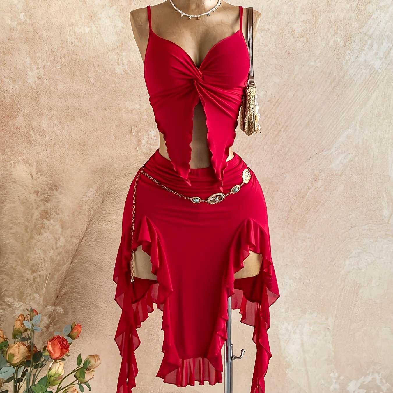 Soléa Rouge – Ensemble Twist & Jupe Volants