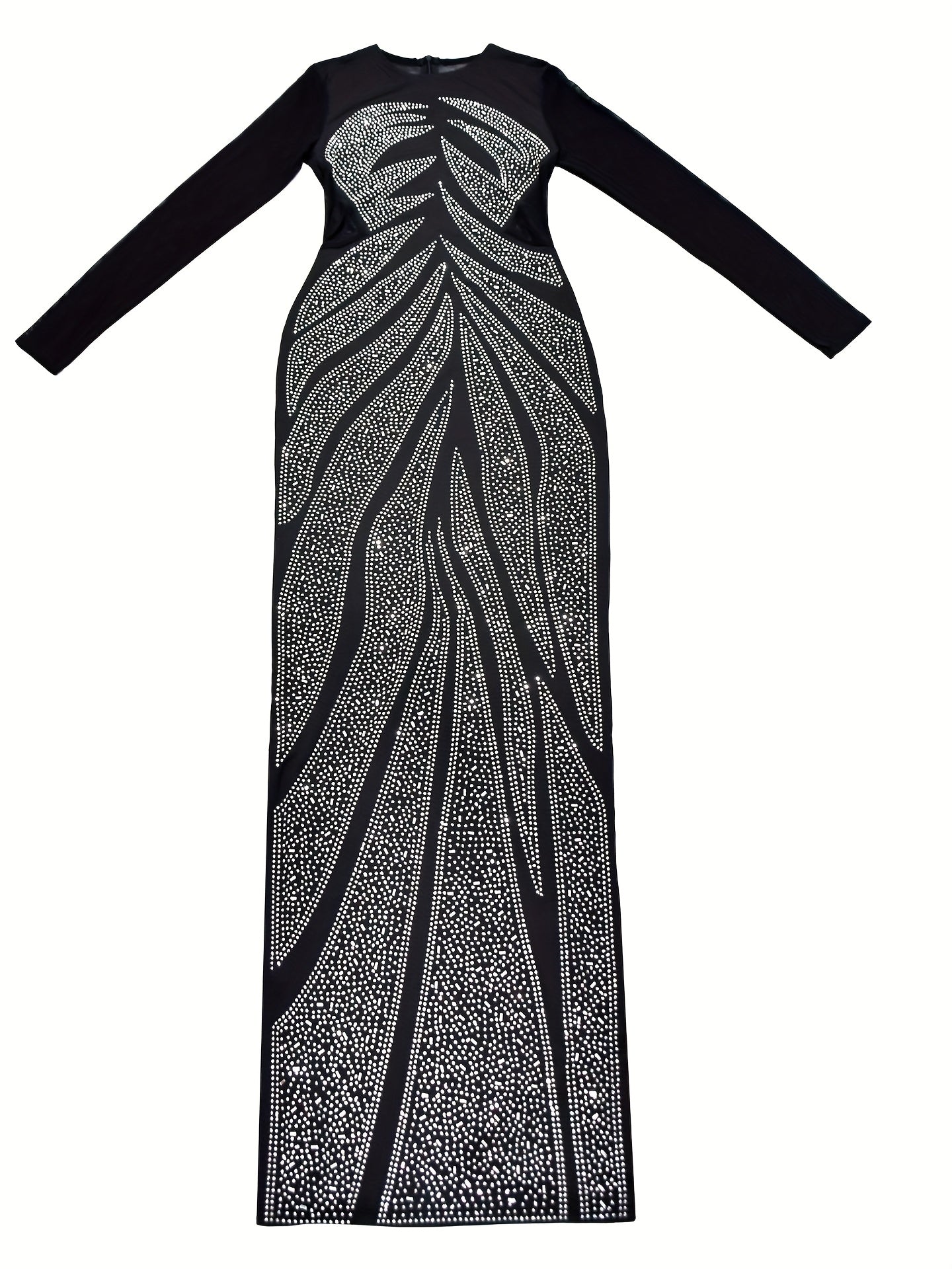 Luxe Diamant – Longue robe mesh strass, manches longues