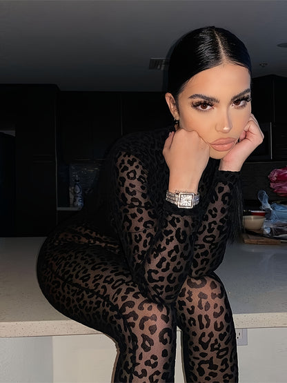 Astiane- Combinaison léopard sexy transparent