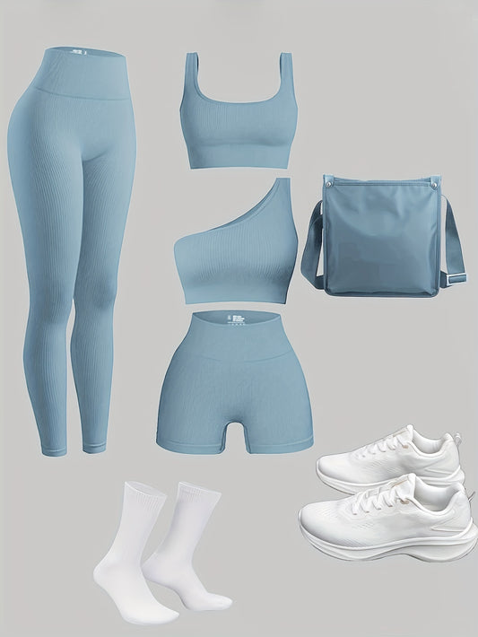 Set sport 4 pièces - Short+2 hauts+1 legging