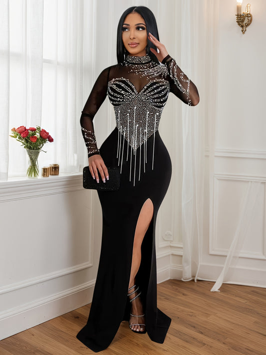 Robe ChaineStrass – Maille fendue, col montant