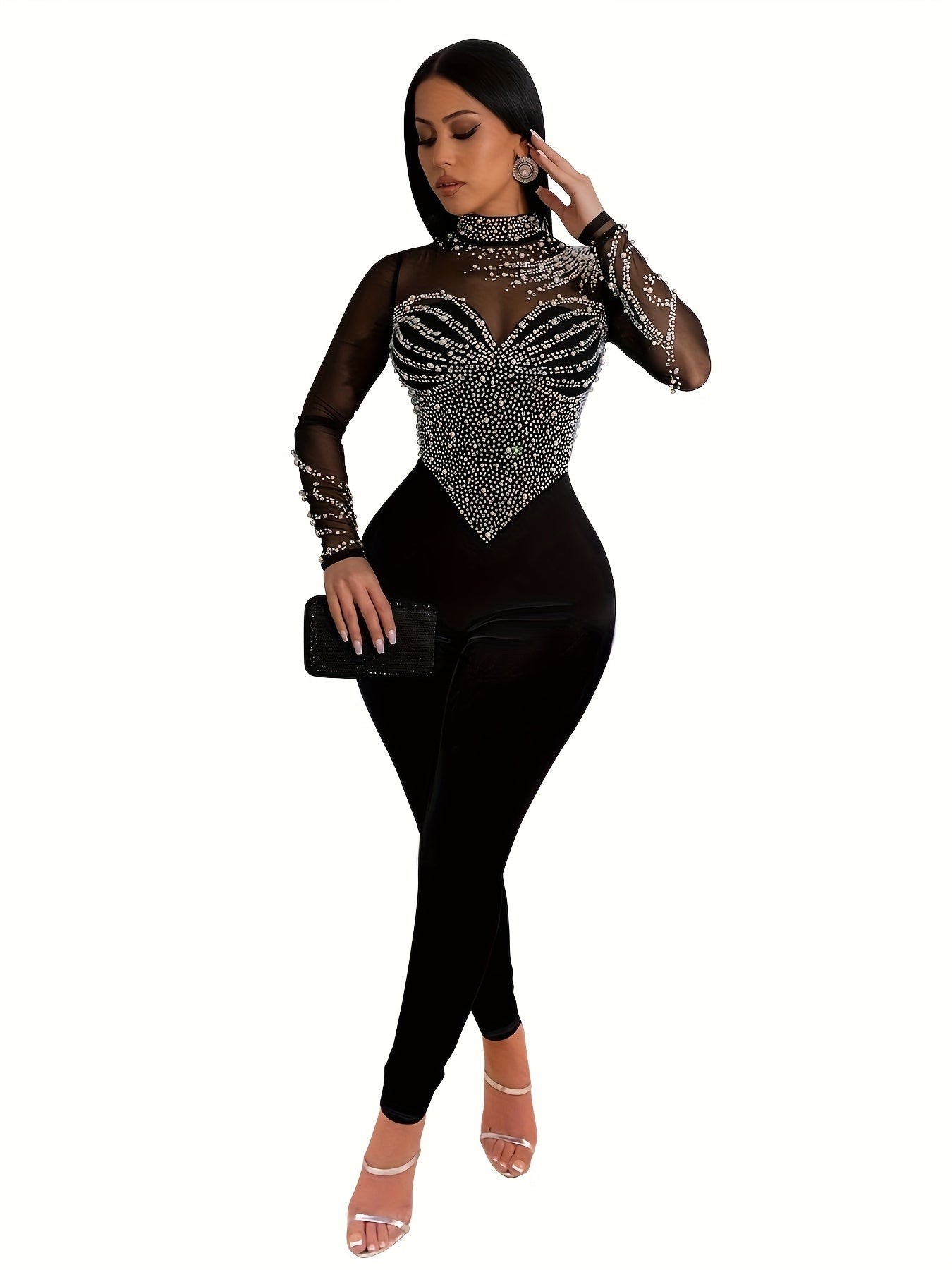 Strass Diva – Maille noire, strass raffinés, allure de star.