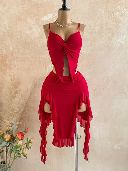 Soléa Rouge – Ensemble Twist & Jupe Volants