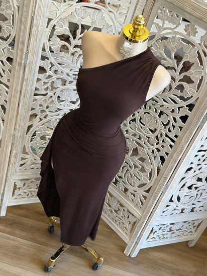 Grown - Robe latine fluide marron S au XXL