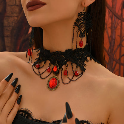 Olivia- collier et boucles d'oreilles ovales rouges