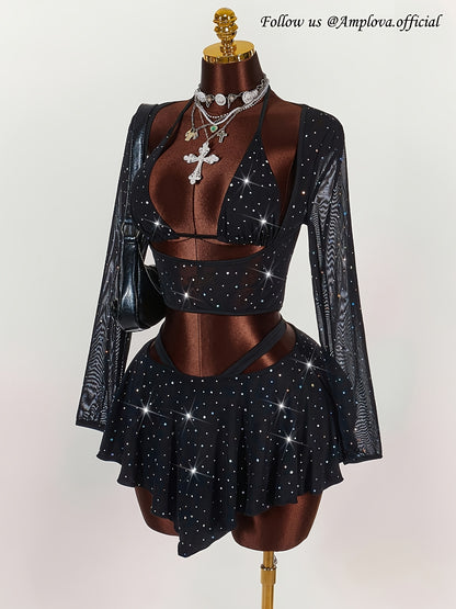 Starry- Ensemble noir étoilé Y2K S au XL