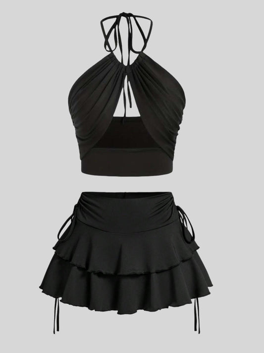 Halter-Duo haut dos nu+ jupe à volants