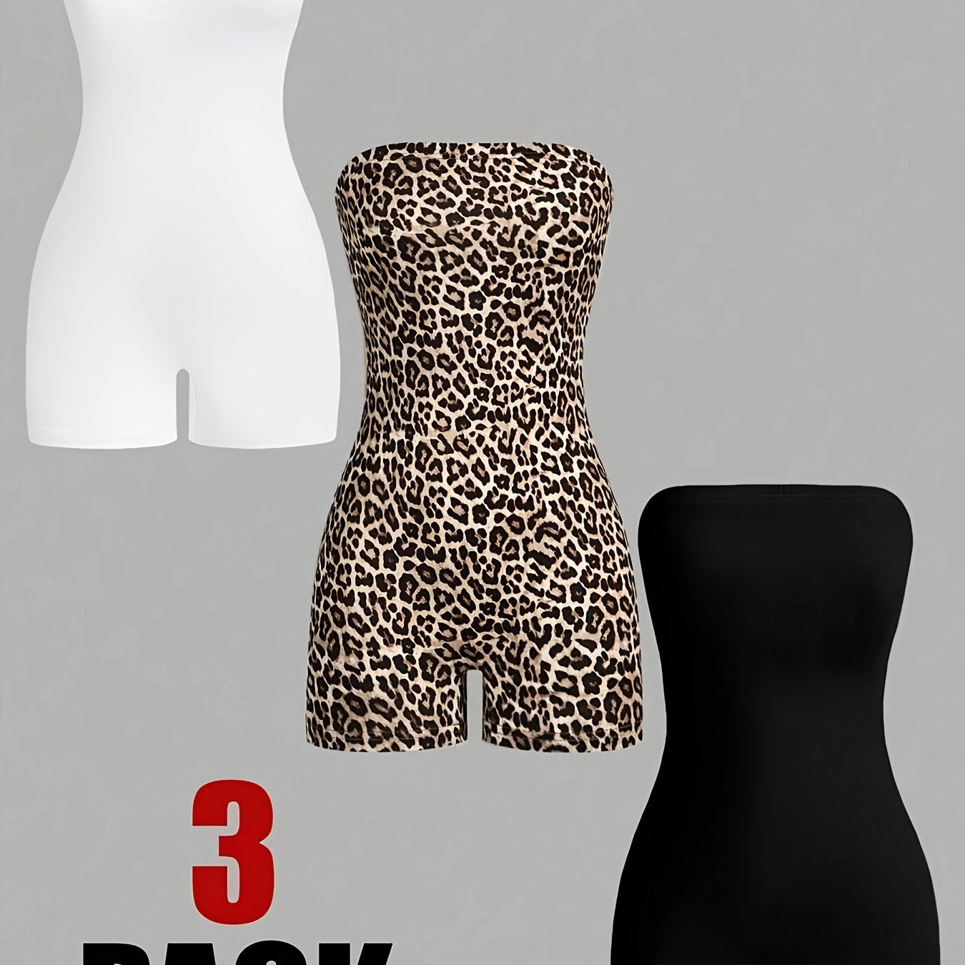 Sheila- 3 pièces combishort noir, blanc, leopard