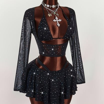 Starry- Ensemble noir étoilé Y2K S au XL