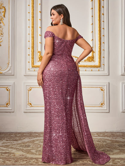 ROSALIS – Robe rose poudrée épaules nues XXL