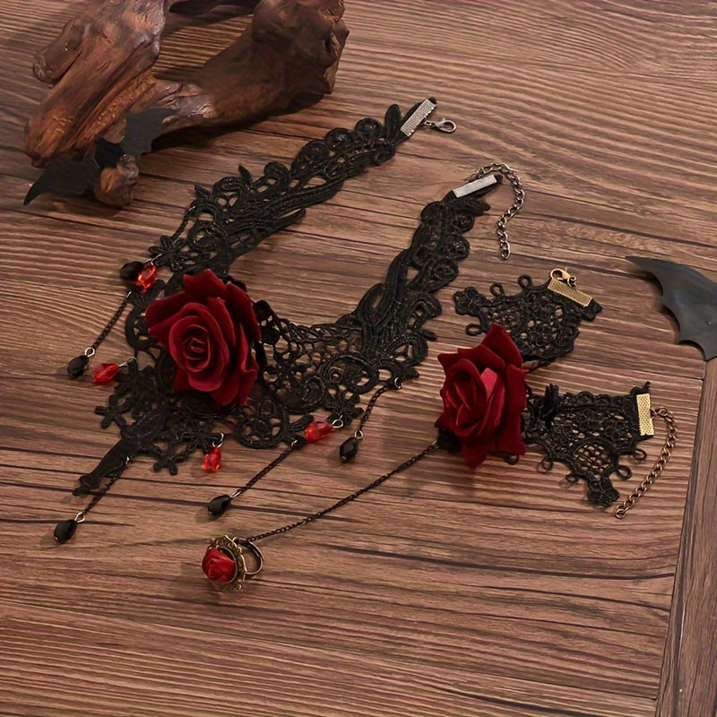 Floragirly- Ensemble bracelet et collier en dentelle à fleurs