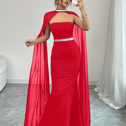 AÉLINE – Robe bandeau fluide à cape