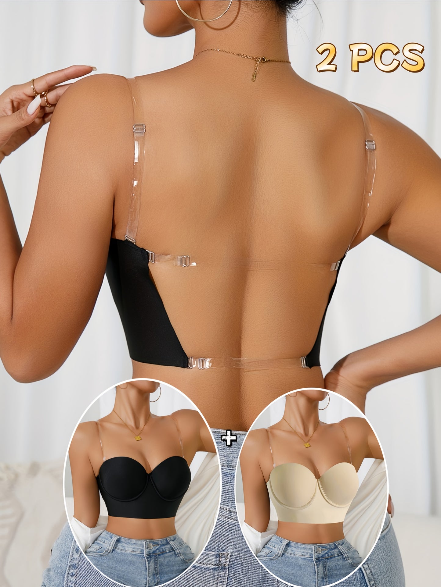 Sexy Backless  Pack 2 Soutien-Gorge Push-Up dos nu