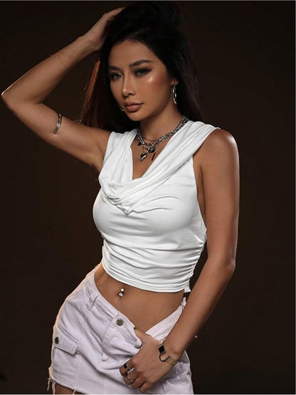 BLARENCE – Crop top blanc à capuche