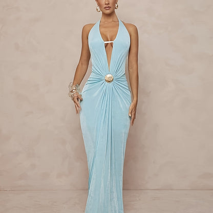 Navy Sirène – Bleu marine, dos nu, décolleté V, élégance intemporelle.