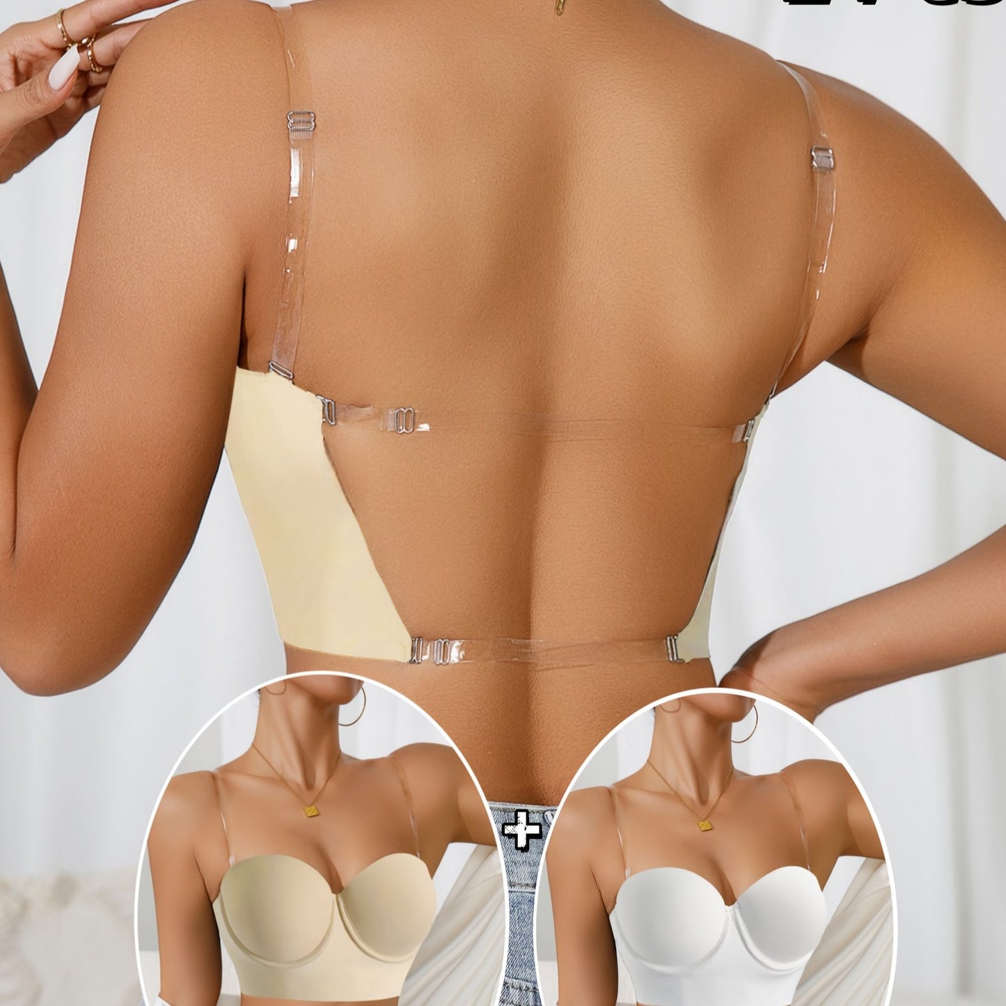 Sexy Backless  Pack 2 Soutien-Gorge Push-Up dos nu