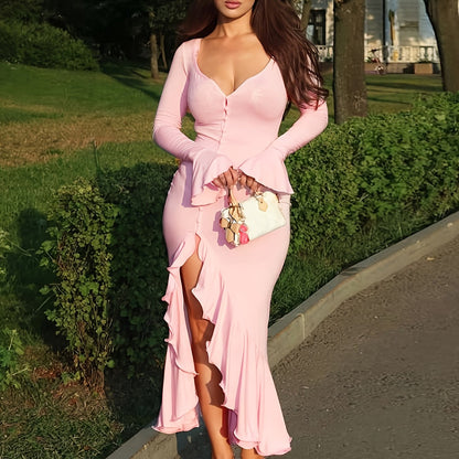 Clochette Élégance – Manches longues, col V, fluidité et charme.