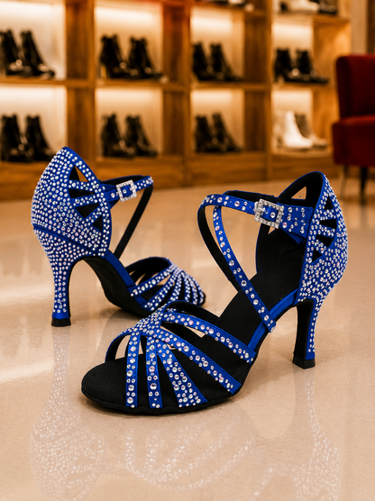 Rhinada Bleu- Chaussure danse latine strass
