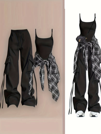 Steevy- 3pcs Y2k pantalon, chemise, haut