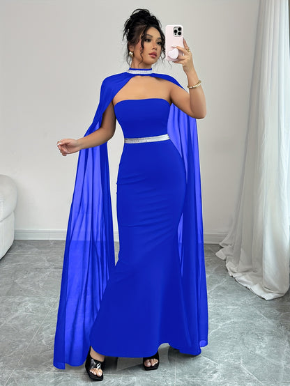 AÉLINE – Robe bandeau fluide à cape