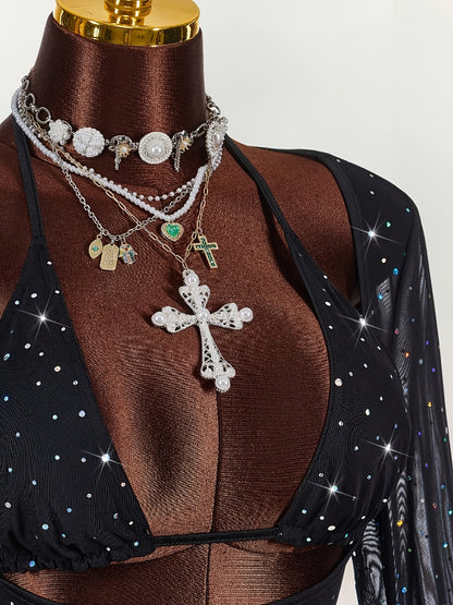 Starry- Ensemble noir étoilé Y2K S au XL