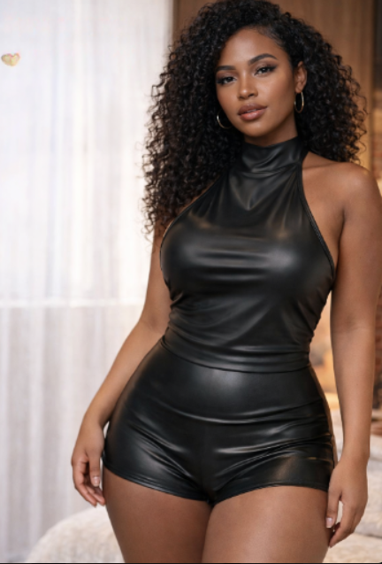 Vacationa- Short simili cuir taille haute sexy